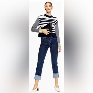 NWT Topshop Striped Mockneck Sweater with contrasting cuffs.